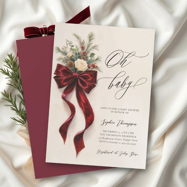 Convites Oh Baby Chamada de Natal Script Vermelho Veludo Ar (Criador carregado)