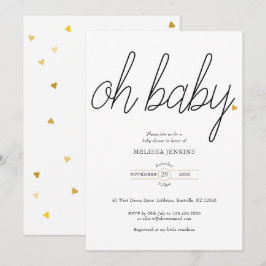 Convites Oh Baby Chic Script Dourado Love Heart Chá de fral