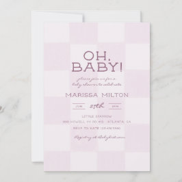Convites Oh Baby Chuveiro de Bebê Xadrez Rosa Moderno
