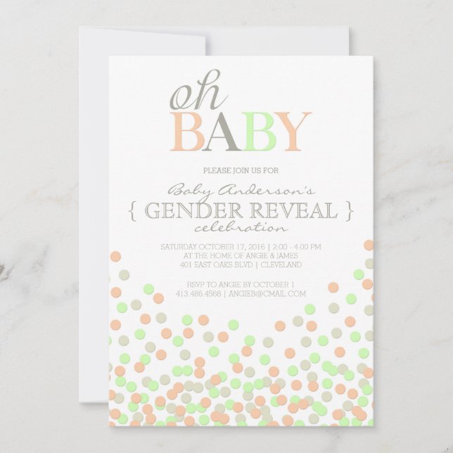 Convites Oh Baby Confetti Gender Reveparty | Casa (Frente)