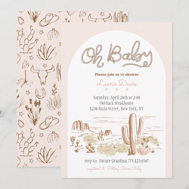Convites Oh Baby Cowgirl Shower Invitation (Frente/Verso)