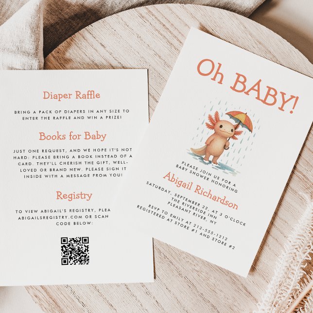 Convites Oh Baby Cute Axolotl QR Code Baby Shower (Criador carregado)
