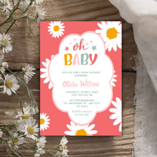 Convites Oh Baby Cute Floral Daisy Girl Baby Shower