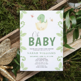 Convites Oh Baby Dinosaur Girl Green Watercolor Chá