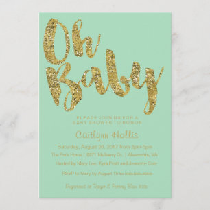 Convites Oh Baby Dourado Glitter e folha no Chá de fraldas