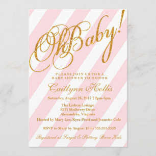 Convites Oh Baby Dourado Glitter Stripe Chá de fraldas Conv