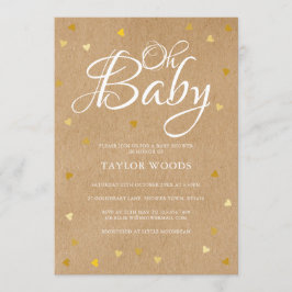 Convites Oh Baby Dourado Hearts Chá de fraldas Rustic Kraft