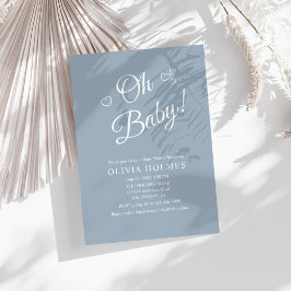Convites "Oh Baby" Dusty Blue Modern Chá de fraldas Minimal