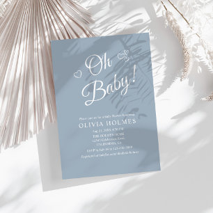 Convites "Oh Baby" Dusty Blue Modern Chá de fraldas Minimal