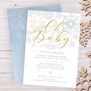 Convites Oh Baby Dusty Blue Snowflake Chá Invite