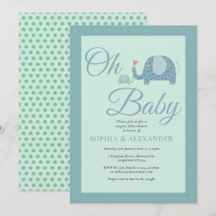 Convites Oh Baby Elefantes de Bolinhas Casais Chás de Bebê