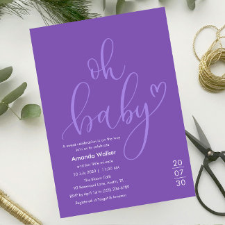 Convites Oh Baby!  Elegant Purple Script Baby Shower