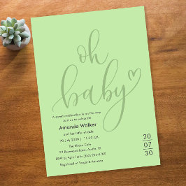 Convites Oh Baby! Elegant Sage Green Script Baby Shower