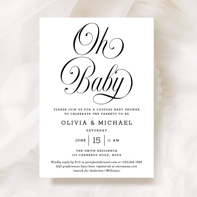 Convites Oh Baby Elegant Script B&W Neutral Baby Shower (Criador carregado)