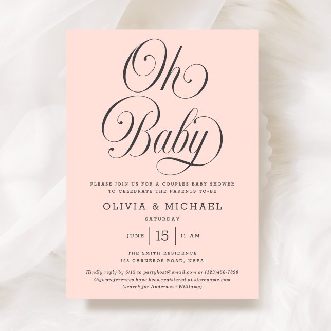 Convites Oh Baby Elegant Script Blush Pink Girl Baby Shower (Criador carregado)