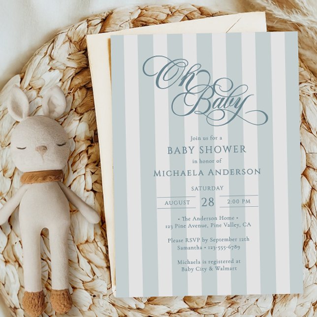 Convites Oh Baby Elegante Letras e Listras Chá de Bebê (Criador carregado)