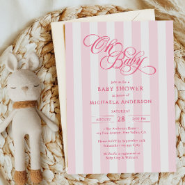 Convites Oh Baby Elegante Script e Listras Baby Shower