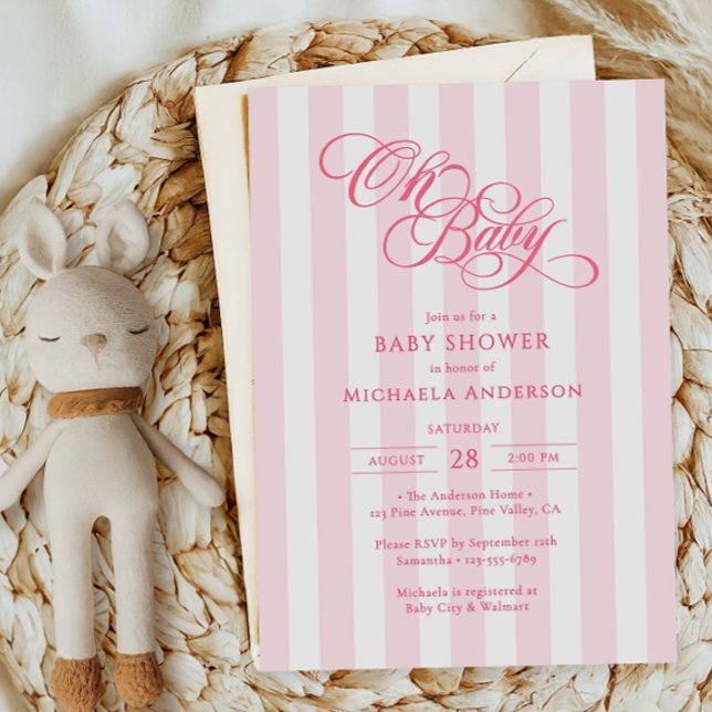 Convites Oh Baby Elegante Script e Listras Baby Shower (Criador carregado)