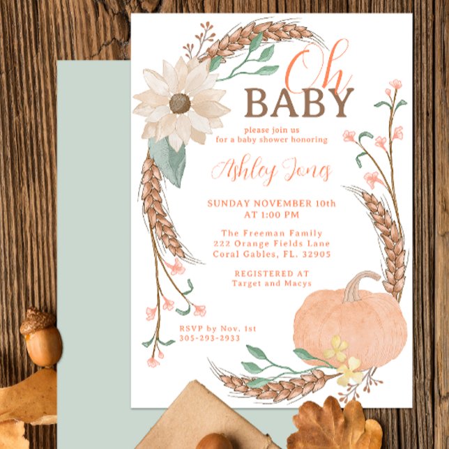 Convites Oh Baby Fall Pumpkin Chá Invite (Oh Baby Pumpkin Baby Shower)