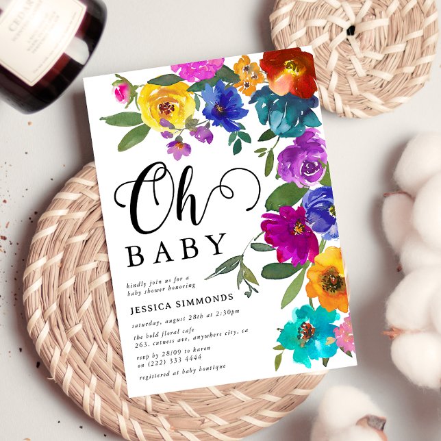 Convites Oh Baby Flores Brilhantes e Ousadas Chás de Bebê (Criador carregado)