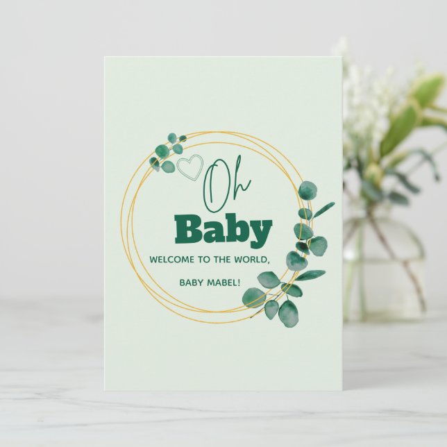 Convites Oh Baby Folhas de Eucalipto  Chá de Bebê (Em pé/Frente)