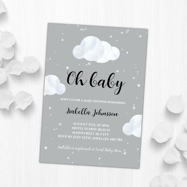 Convites Oh, Baby Gênero Nuvens Neutras Chá de fraldas Céu (oh baby gender neutral clouds baby shower invitation)