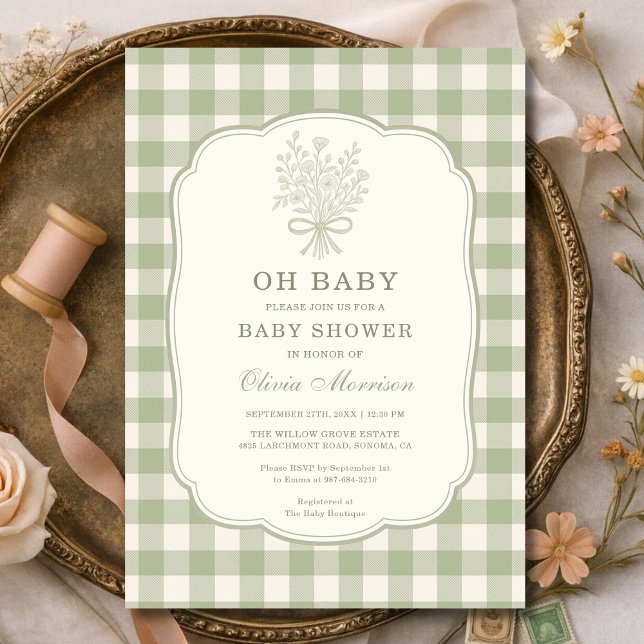 Convites Oh Baby Gingham Baby Shower (Criador carregado)