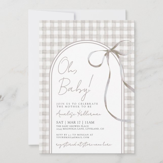 Convites Oh Baby Gingham Chás de Bebê (Frente)