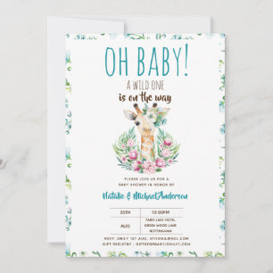 Convites Oh Baby Giraffe Um Animal Safari Selvagem Floral