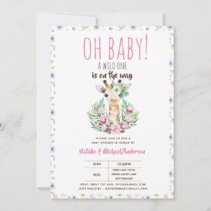Convites Oh Baby Giraffe Um Animal Safari Selvagem Floral