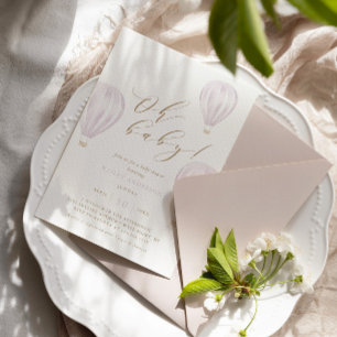 Convites Oh Baby - Girl Hot Air Balloon Chá de fraldas