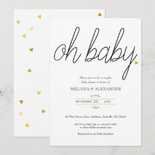 Convites Oh Baby Gold Amor Coração Casais Chás de Bebê