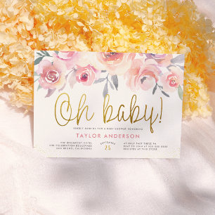 Convites Oh Baby Greenery Blush Roses Rosa Chá de fraldas 
