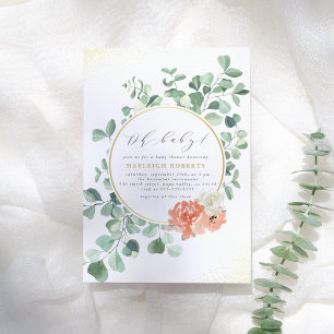 Convites Oh Baby Greenery, Chá de fraldas Rosa