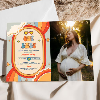 Convites Oh Baby Groovy Retro Rainbow Baby Shower Foto
