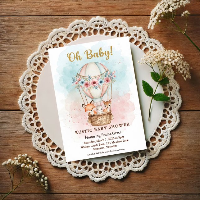 Convites Oh Baby Hot Air Balloon Floral Invitation (Criador carregado)