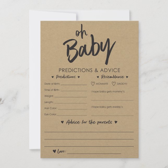 Convites Oh Baby Kraft Predictions and Advice Card (Frente)