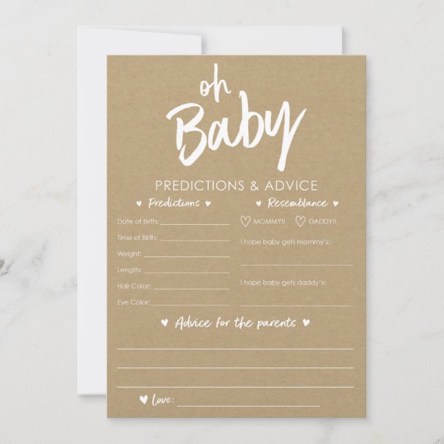 Convites Oh Baby Kraft Predictions and Advice Card (Frente)
