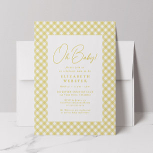 Convites Oh baby lindo xadrez amarelo chá de bebê neutro