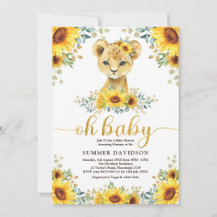 Convites Oh Baby Lion Cub Sunflower Greenerice Chá de fral