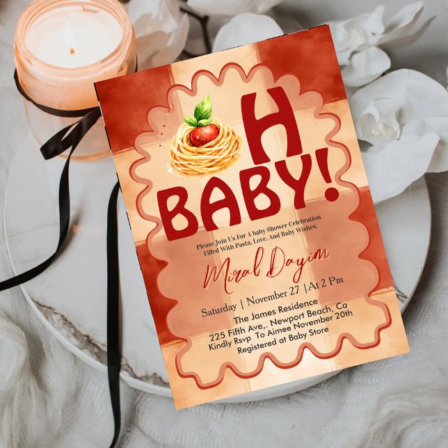 Convites Oh Baby! Little Meatball Red Gingham Baby Shower (Criador carregado)