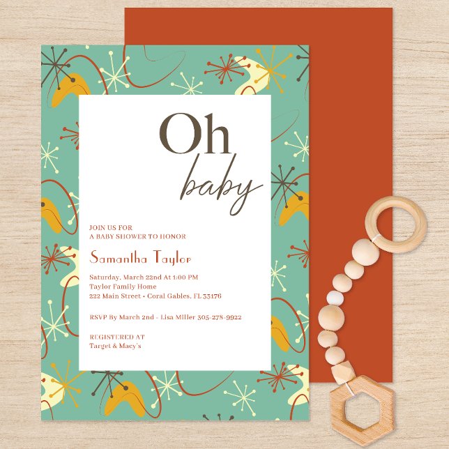 Convites "Oh Baby" Médio do século moderno Chá de fraldas (Oh Baby Mid Century Modern Baby Shower Invite)