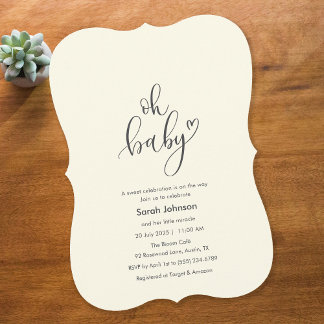 Convites Oh Baby! Minimal Typography Cream Baby Shower