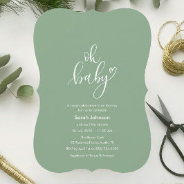 Convites Oh Baby! Minimal Typography Sage Green Baby Shower