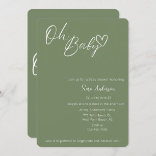 Convites Oh Baby Minimalist Sage Green Chá de fraldas