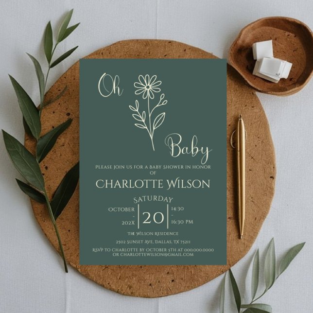 Convites Oh Baby Minimalist Wildflower Baby Shower (Criador carregado)