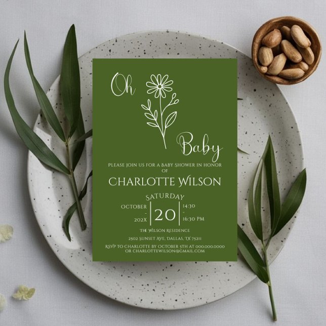 Convites Oh Baby Minimalist Wildflower Baby Shower (Criador carregado)
