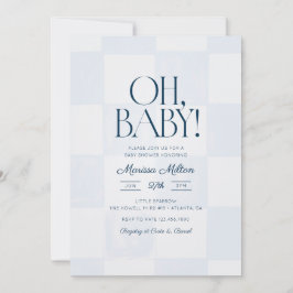 Convites Oh Baby Modern Blue Checkered Baby Shower
