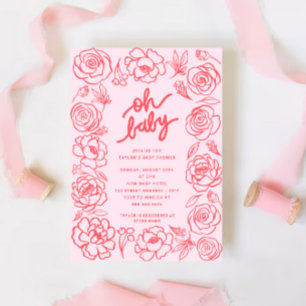 Convites Oh, Baby Modern Flowers Blush Pink Chá de fraldas