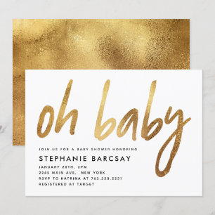 Convites Oh Baby Modern Glam Dourado Chá de fraldas